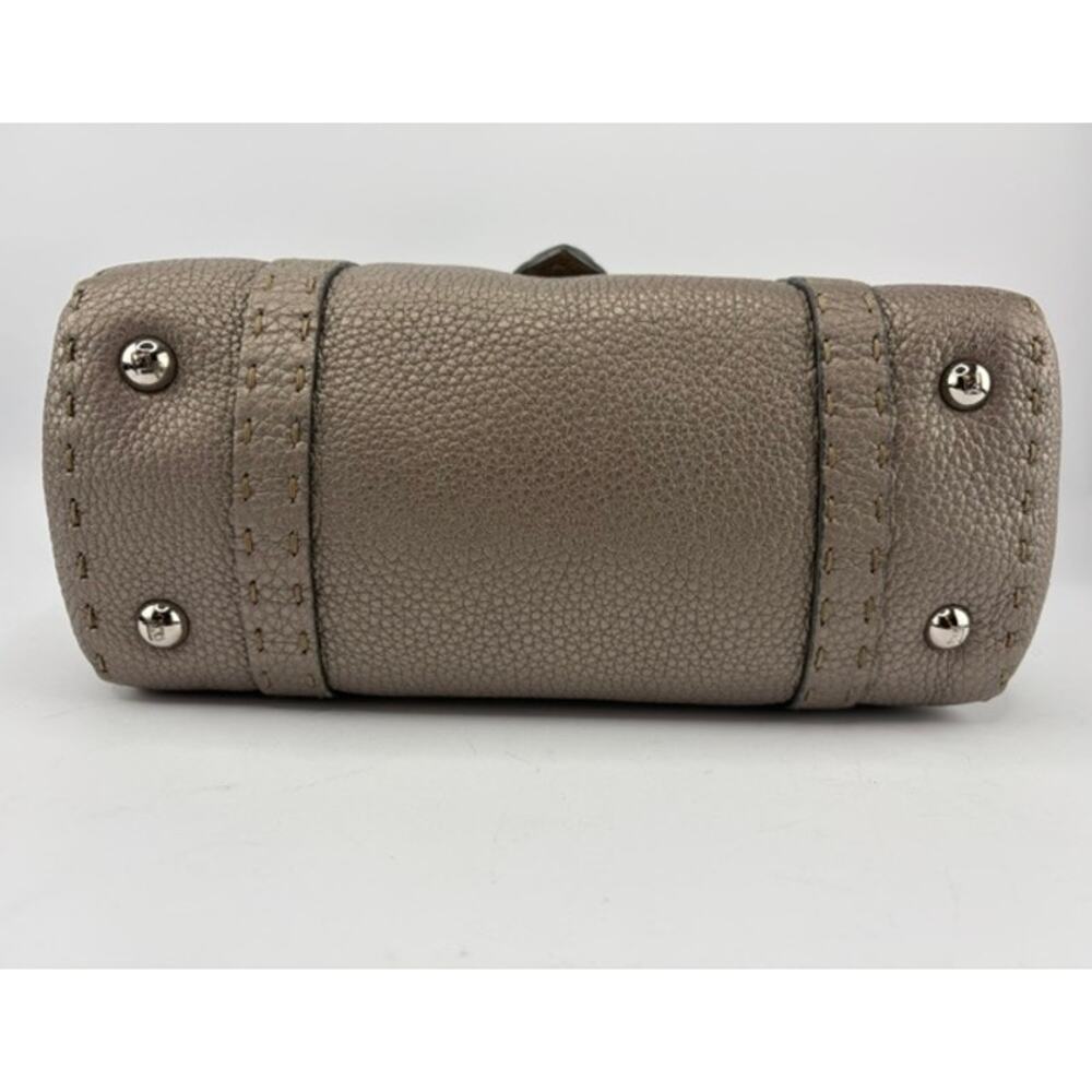 Fendi Selleria Mini Linda Metallic Pewter Pebbled Leather Satchel Sterling Tag - Picture 6 of 14